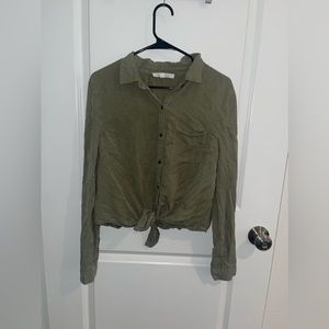 Large love drew button down olive green long sleeve